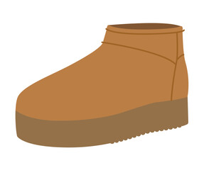 Camel platform winter boot women color flat. Chunky sole short fleece boot for trendy cold season wardrobe and everyday looks. Technical fashion illustration CAD mockup smooth vector man unisex © Vectoressa