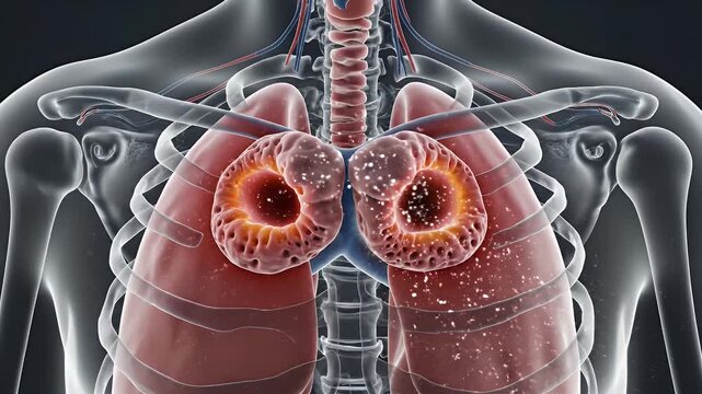 Clean CGI Depiction of Sinus Blockage Influencing Lung Discomfort and Respiratory System Issues Medical Animation for Healthcare Education and Scientific Presentations on a Dark Background