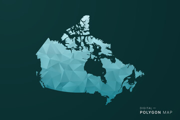 Naklejka premium Canada Map - Polygon style vector illustration in green and blue low poly geometric design, clean minimal silhouette for infographic.