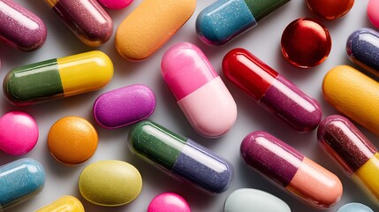 Colorful Capsules Vector Illustration with Modern Medicine Concept