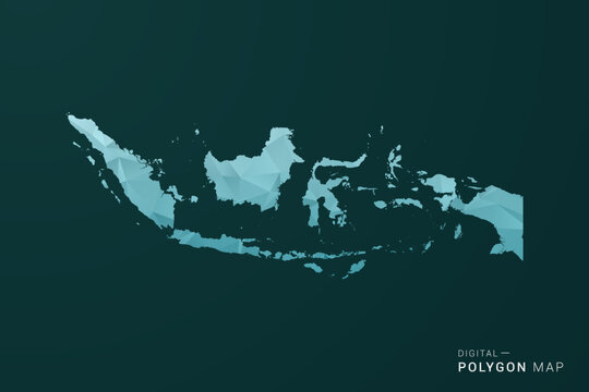 Indonesia Map - Polygon style vector illustration in green and blue low poly geometric design, clean minimal silhouette for infographic.