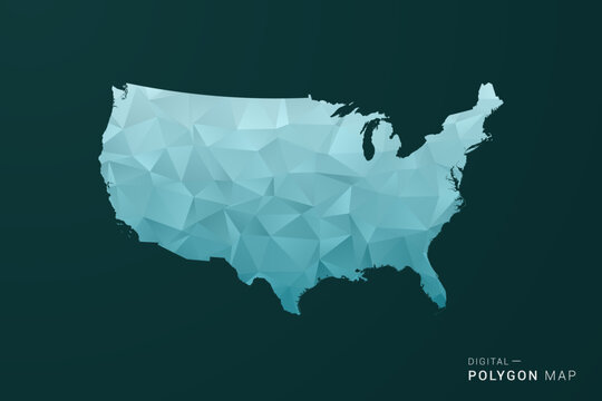 United State of America Map - Polygon style vector illustration in green and blue low poly geometric design, clean minimal silhouette for infographic.