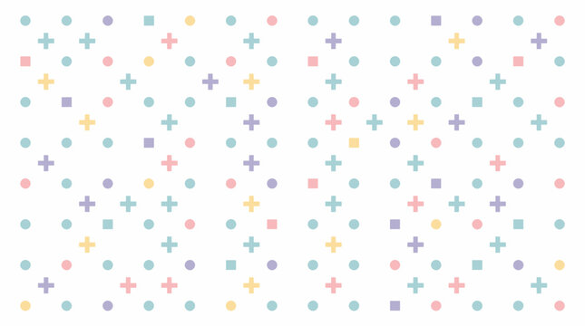 Clenical Pastel Geometric Pattern with Circles Plus Signs and Squares Creating a Clean Background Design