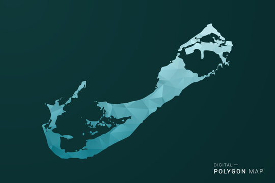 Bermuda Map - Polygon style vector illustration in green and blue low poly geometric design, clean minimal silhouette for infographic.