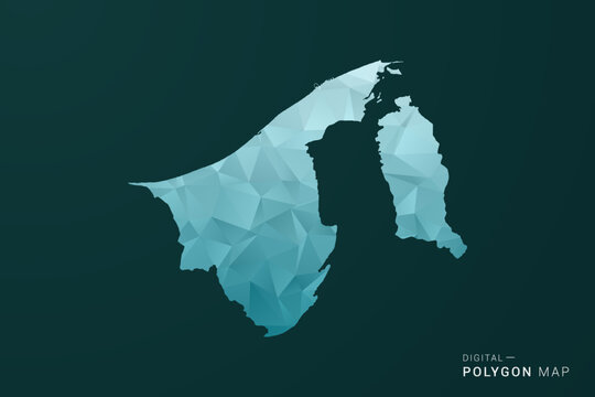 Brunei Map - Polygon style vector illustration in green and blue low poly geometric design, clean minimal silhouette for infographic.