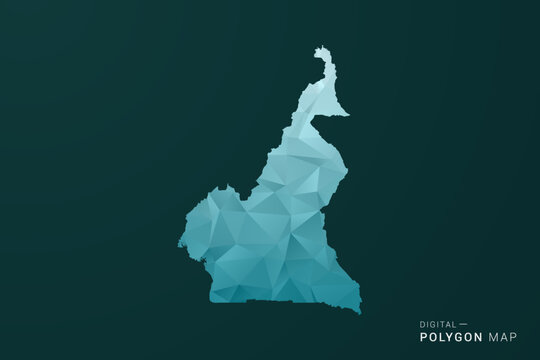 Cameroon Map - Polygon style vector illustration in green and blue low poly geometric design, clean minimal silhouette for infographic.
