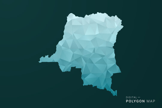 Democratic Republic of the Congo Map - Polygon style vector illustration in green and blue low poly geometric design, clean minimal silhouette for infographic.