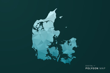 Denmark Map - Polygon style vector illustration in green and blue low poly geometric design, clean minimal silhouette for infographic. © Whatever