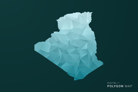 Algeria Map - Polygon style vector illustration in green and blue low poly geometric design, clean minimal silhouette for infographic.