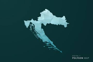 Obraz premium Croatia Map - Polygon style vector illustration in green and blue low poly geometric design, clean minimal silhouette for infographic.