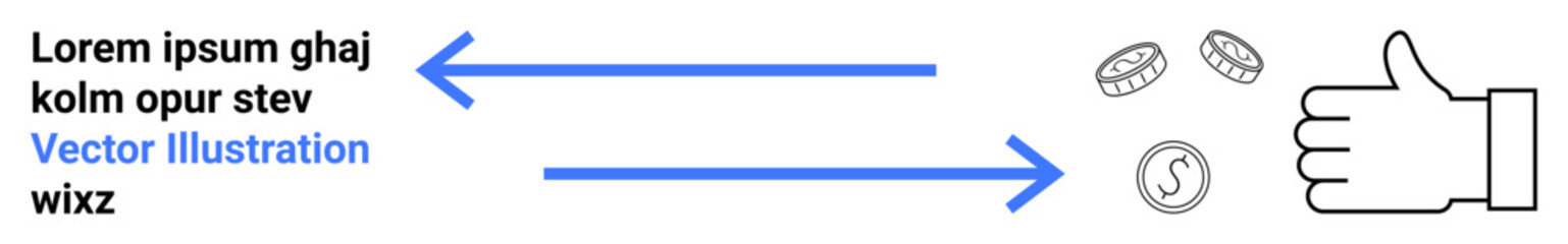Obraz premium Financial processes, approval systems, transaction flow, decision-making, economic concepts, digital exchange. Arrows point from text and coins to thumbs-up. Financial processes and approval systems