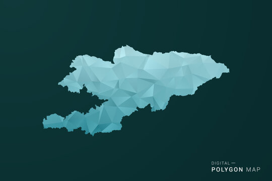 Kyrgyzstan Map - Polygon style vector illustration in green and blue low poly geometric design, clean minimal silhouette for infographic.