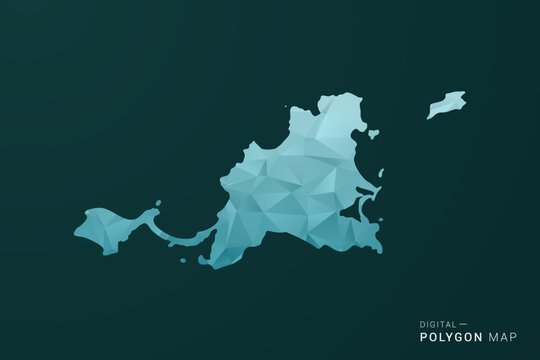 Saint Martin Map - Polygon style vector illustration in green and blue low poly geometric design, clean minimal silhouette for infographic.