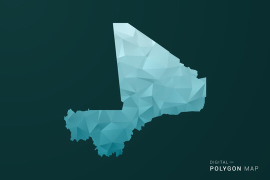 Mali Map - Polygon style vector illustration in green and blue low poly geometric design, clean minimal silhouette for infographic.