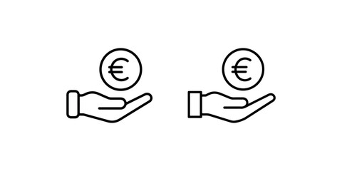 Hand holding euro coin icon, finance concept, currency symbol, money illustration, investment graphic, payment sign, wealth and earnings.