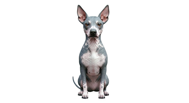 Xoloitzcuintli dog sitting attentively on a white background