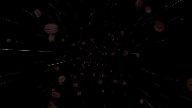 Falling Roasted Coffee Beans Background on Alpha Channel, Loop
