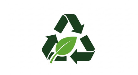 Fototapeta premium Green recycling symbol with leaf on white background eco friendly logo for environmental conservation and sustainability