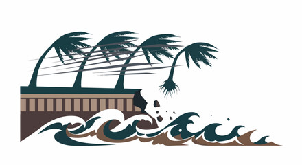 Obraz premium Coastal Storm Damage with Palm Trees and Big Waves Illustration