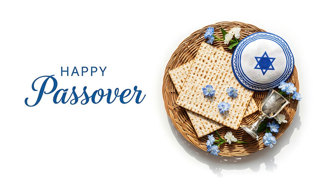 Happy passover greeting card with matzah and star of david on plate