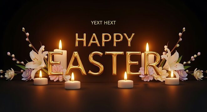 Happy Easter Greeting with Candles and Decorations.