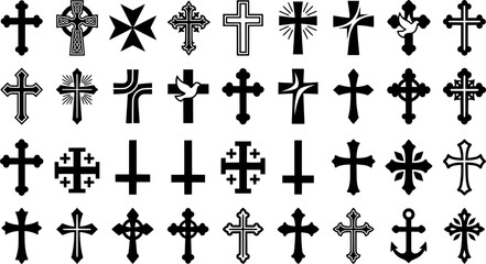Fototapeta premium Christian cross icon collection. Religious cross icon. Vector illustration. EPS 10 