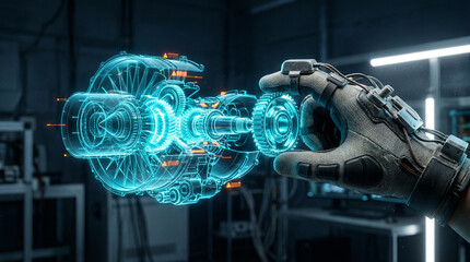 Obraz premium Engineer Using Haptic Glove to Interact with Hologram