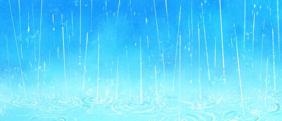 雨と水の波紋の美しい水彩イラスト　梅雨の風景 © Pan Ohdachi