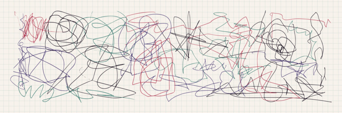Messy Pen Scratch Background. Hand-drawn Vector Scribble Textures. Chaos Doodle Elements in Kids Style. Sketchy Messy Line and Strokes for Grunge Designs, Collage, Note, Scrapbook Designs.