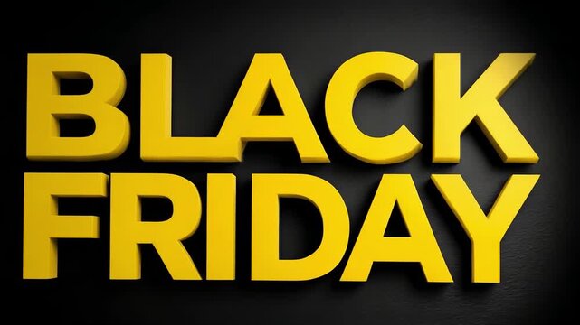 Bold yellow "Black Friday" text on a dark background. Promotional banner for sales, discounts, shopping, and holiday offers. Modern, eye-catching design for marketing advertisements