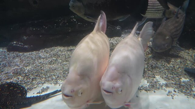 Pacu Fish Swimming in Aquarium Tank, Close Up View, Exotic Species, 4K
