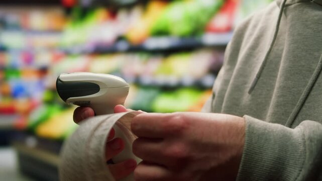 Scan scanning QR code Shipping Label For Delivery payment for parcels in shop store, supermarket paper list, receipt for purchases. 