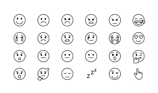 Emotion and reaction outline icons minimal thin line vector emoji pack