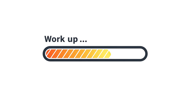 A progress bar with a gradient fill and the words work up above it on a plain white background