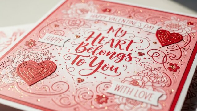 Valentines day greeting card with decorative hearts and romantic message