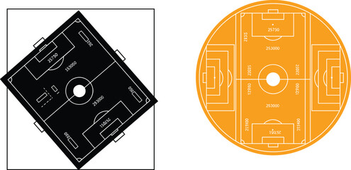 Soccer Field Technical Blueprint Top View Football Pitch Layout Diagram With Measurements Stadium Architecture Vector Illustration Design Template © Mokarrom
