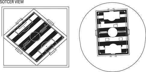 Soccer Stadium Field Blueprint Top View Diagram With Technical Layout Football Pitch Plan Architectural Sports Arena Vector Illustration Design Template © Mokarrom
