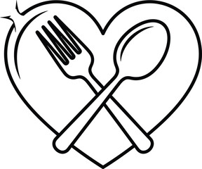 Heart shaped plate with crossed utensils illustration