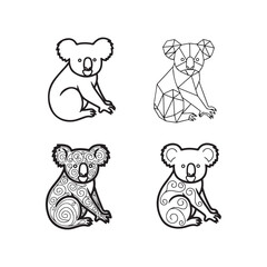 Four black and white koala designs on a white background © Rafiq