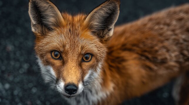 Close up portrait of beautiful wild red fox looking at camera