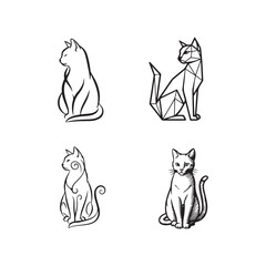 Four different black line drawings of cats sitting © Rafiq