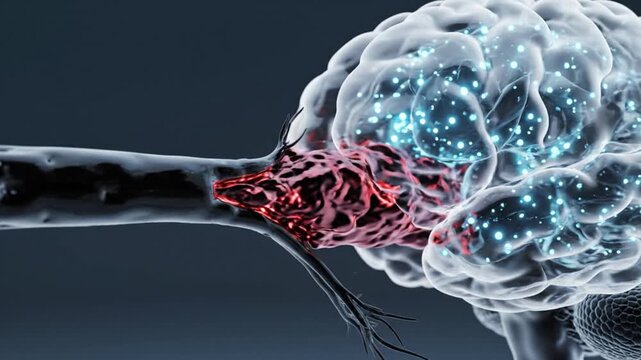 Advanced Medical Visualization of Cerebrovascular Accident, Ischemic Stroke Pathology in the Human Brain with Glowing Neural Network