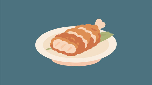 Deep fried pork cutlet Tonkatsu Japanese food simple hand drawn illustration