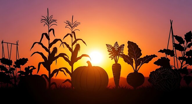 Silhouette of corn and pumpkins.