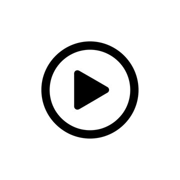 Minimalist black play button icon in a sleek circle, representing start, pause, and replay functionalities for modern digital media players and intuitive user interfaces