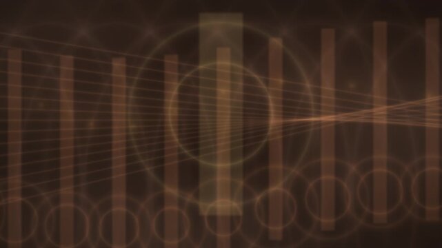 Abstract copper background with vertical lines, circles, and radiating waves