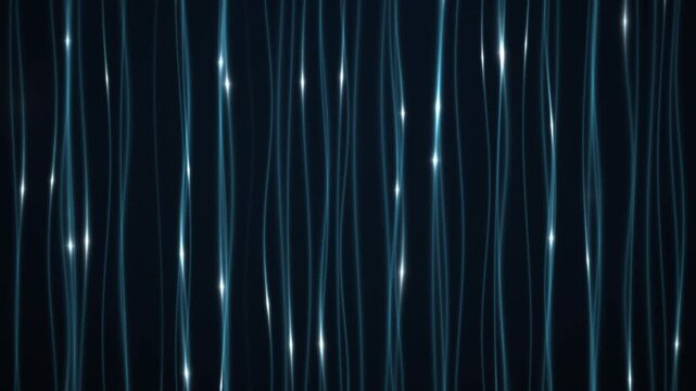 Abstract fiber-optic pattern: blue and white lines with scattered dots on black
