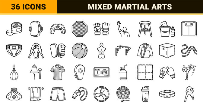 Professional Combat Sports and MMA Training Symbols Featuring Minimalist Black Outline Geometry for Athletic Performance and Gym Branding.