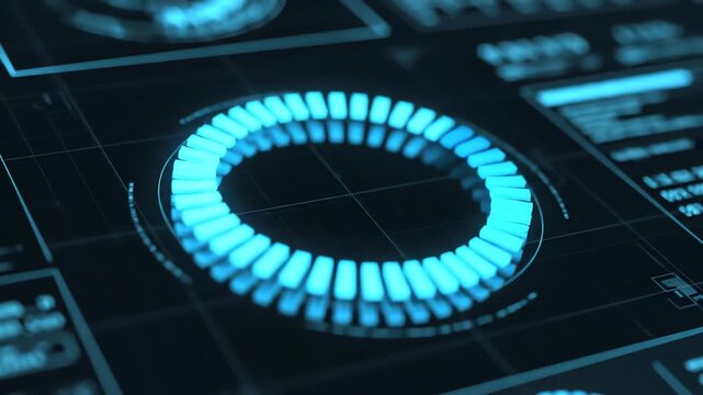 Futuristic digital HUD interface for internet buffering 4k video