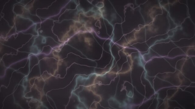 Swirling purple blue yellow lines dance on dark background